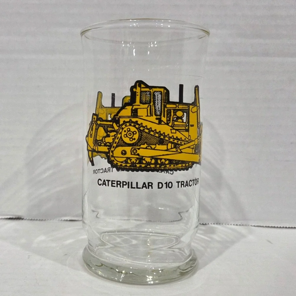 Vintage Caterpillar D10 Tractor Drinking Glass Clear Tumbler 5 Inch Tall